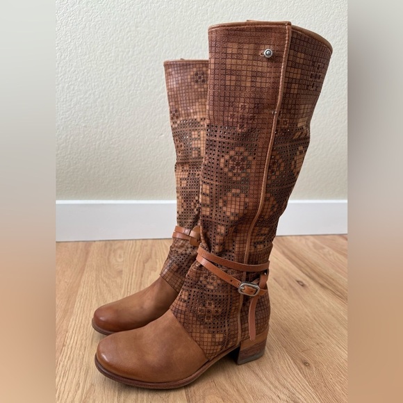 A.S. 98 Gene Boho Brown Leather Perforated Knee High Boots Size EU 37 | US 6.5-7 - Picture 5 of 14